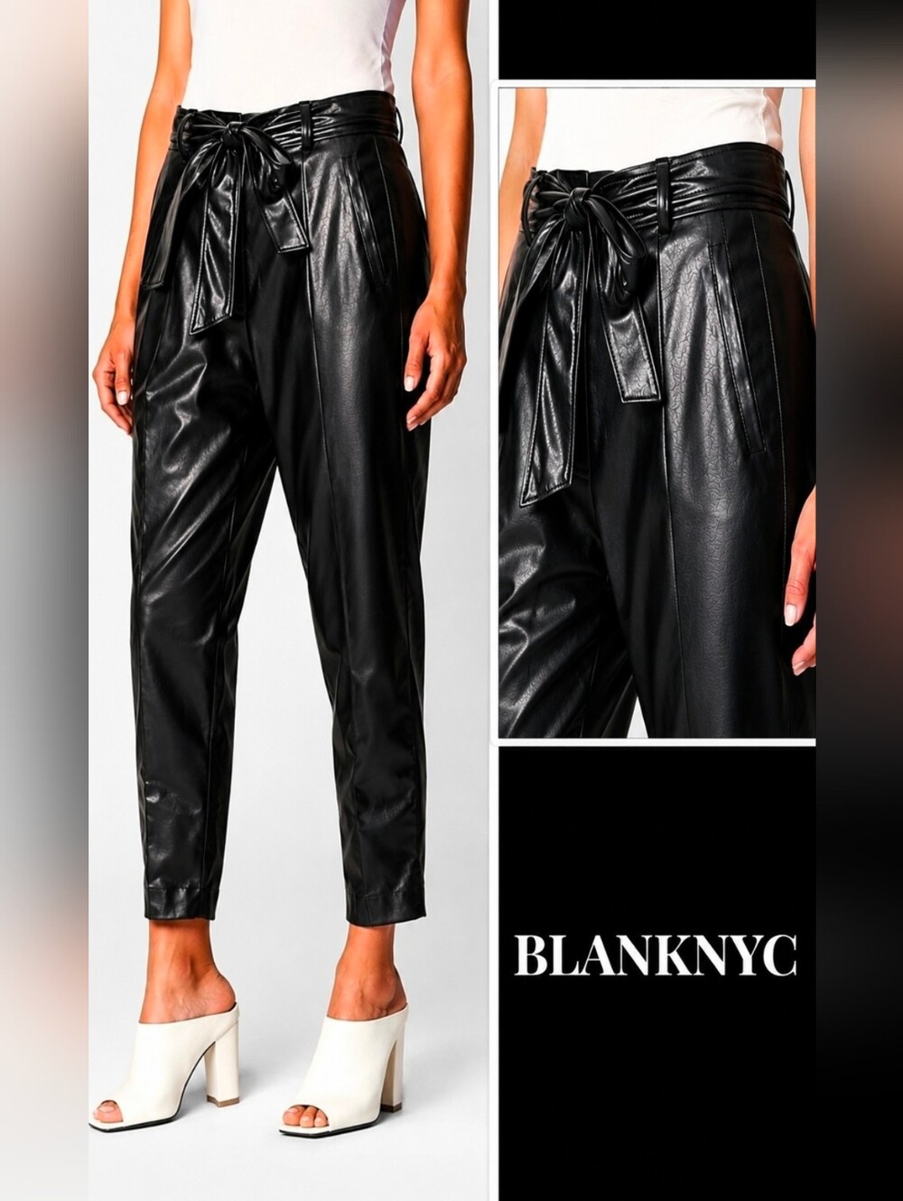 NWT BlankNYC faux leather pants tied belt zip front pockets Off The Record Sz 26